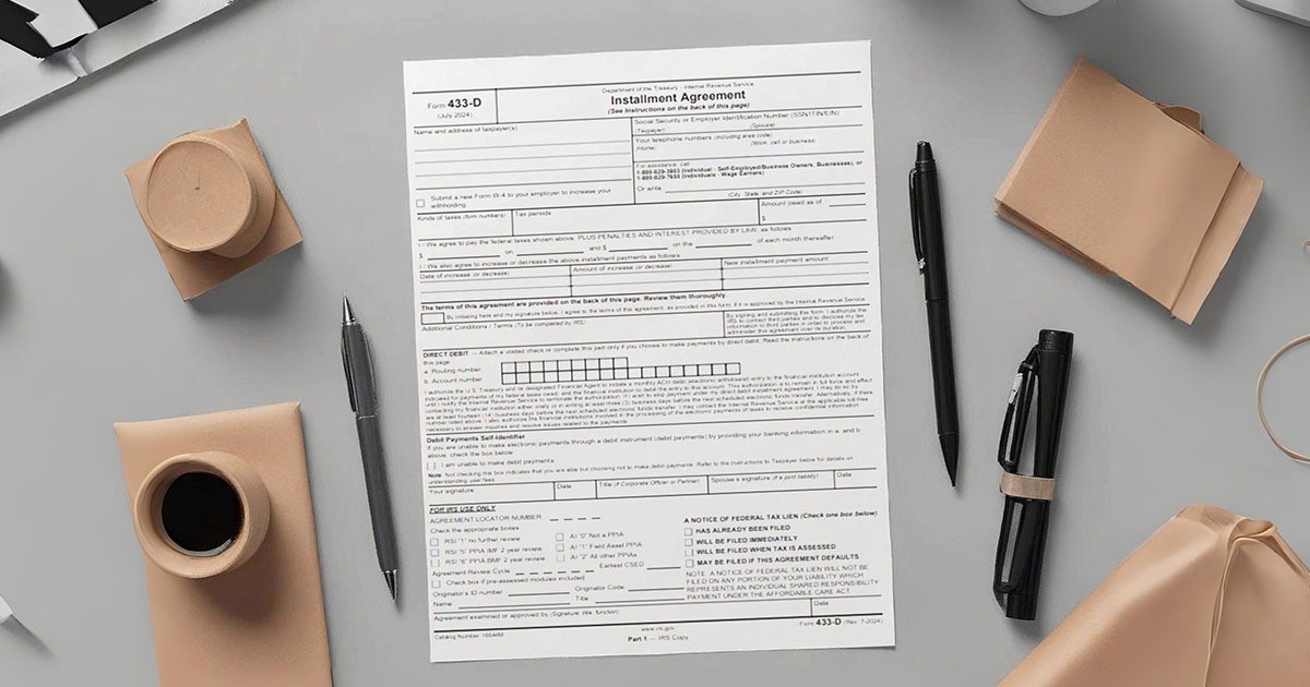 Instructional image for completing IRS Form 433-D, highlighting key areas and tips for accuracy.